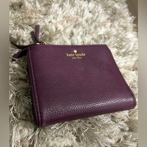 Kate Spade Burgundy Pebbled Leather Compact Wallet Double Zipper
